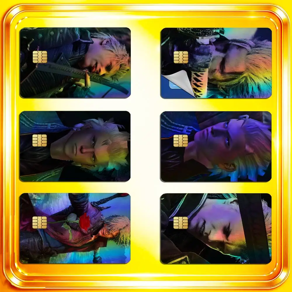 For Devil May Cry 3 5 Vergil Dante Credit Bank Sticker ID Access Card Cover Skin Rainbow Color Laser Stickers Film
