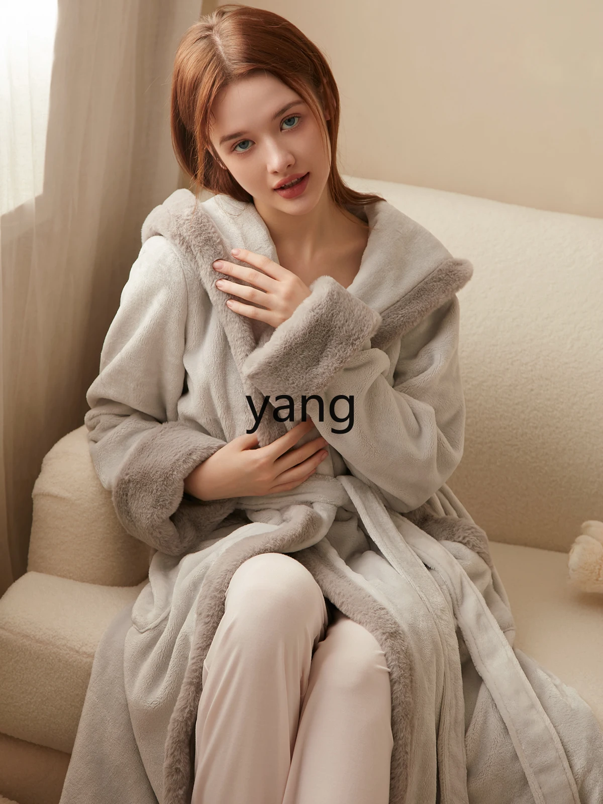 LMM coral fleece nightgown women's winter long flannel plush plush thickened