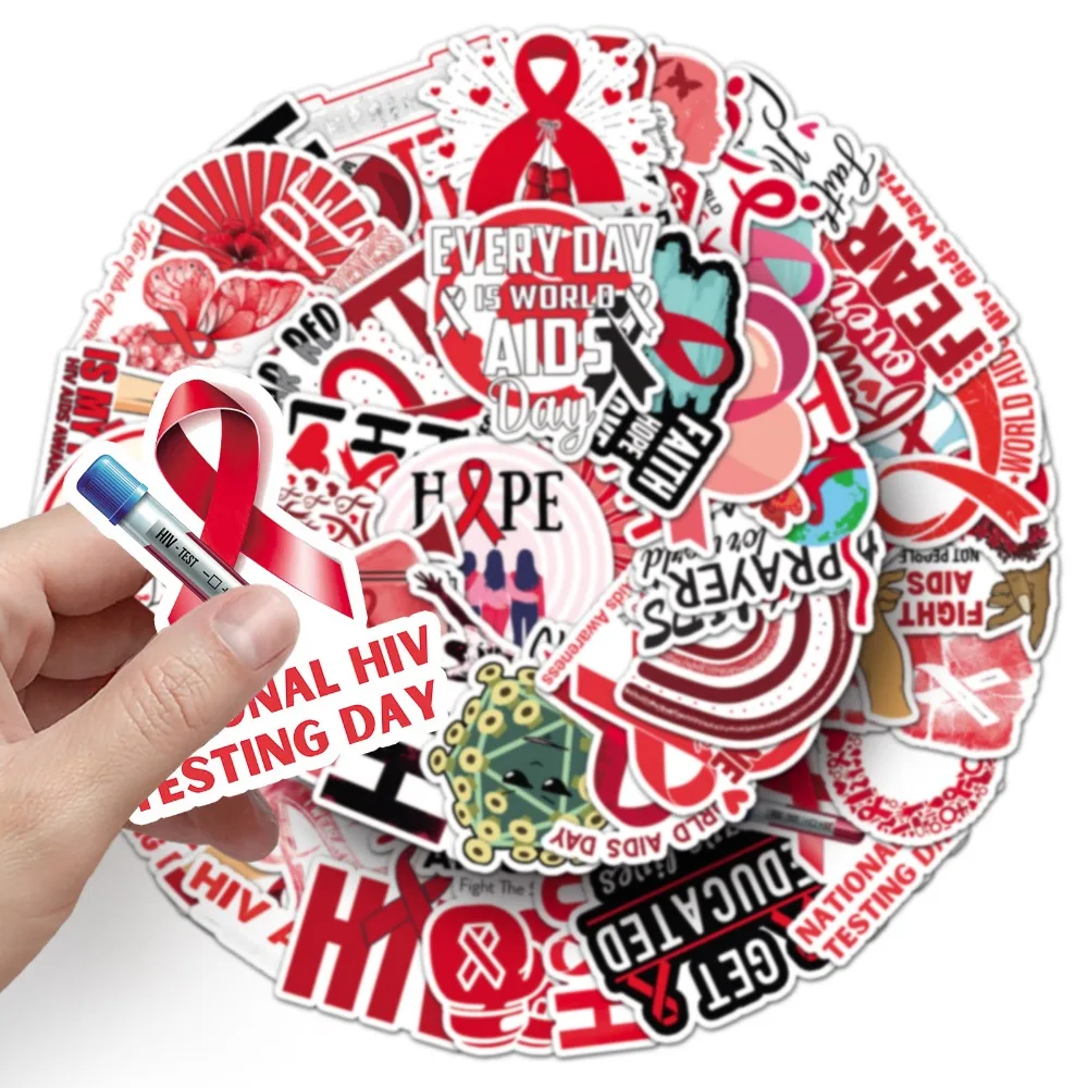 10/50pcs HIV/AIDS Hope Ribbon Graffiti Stickers Cartoon Prevention Promotion English Slogan Decor Mobile Phone Computer Sticker