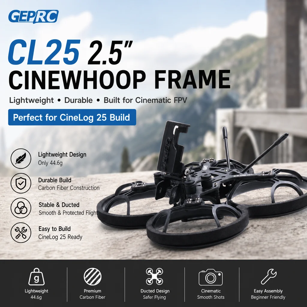 GEPRC CL25 2.5 Inch Cinewhoop Frame – Micro FPV Freestyle Drone Kit for CineLog 25 Build (Ducted, 109mm, Carbon Fiber)