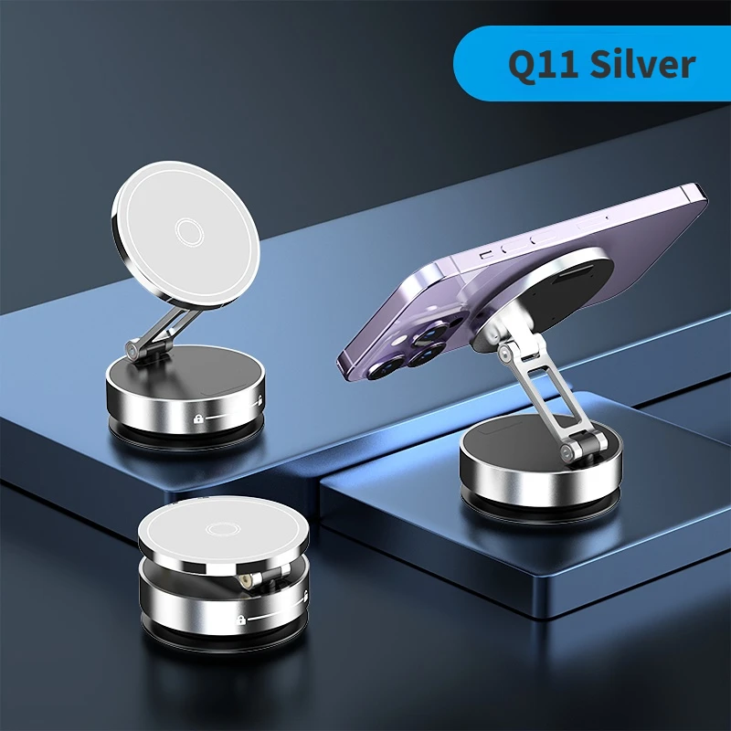 Q11/Q12 Triple Fold 360° Rotation Adjustable Car Mobile Phone Holder Super Strong Magnetic Vacuum Adsorption Stable Suction