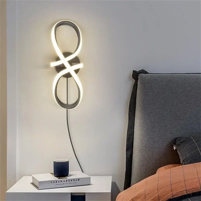 

Modern Minimalist LED Wall Lamps Black White Bedroom Bedside Lighting AC90V-260V Indoor Aisle Decorative Light for Living Room