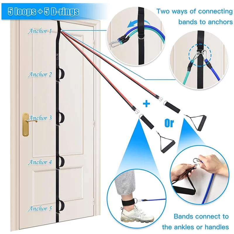 12Pcs/Set Door Anchor Strap for Resistance Bands Exercises Multi Point Anchor Gym Attachment Workout Equipment for Home Fitness