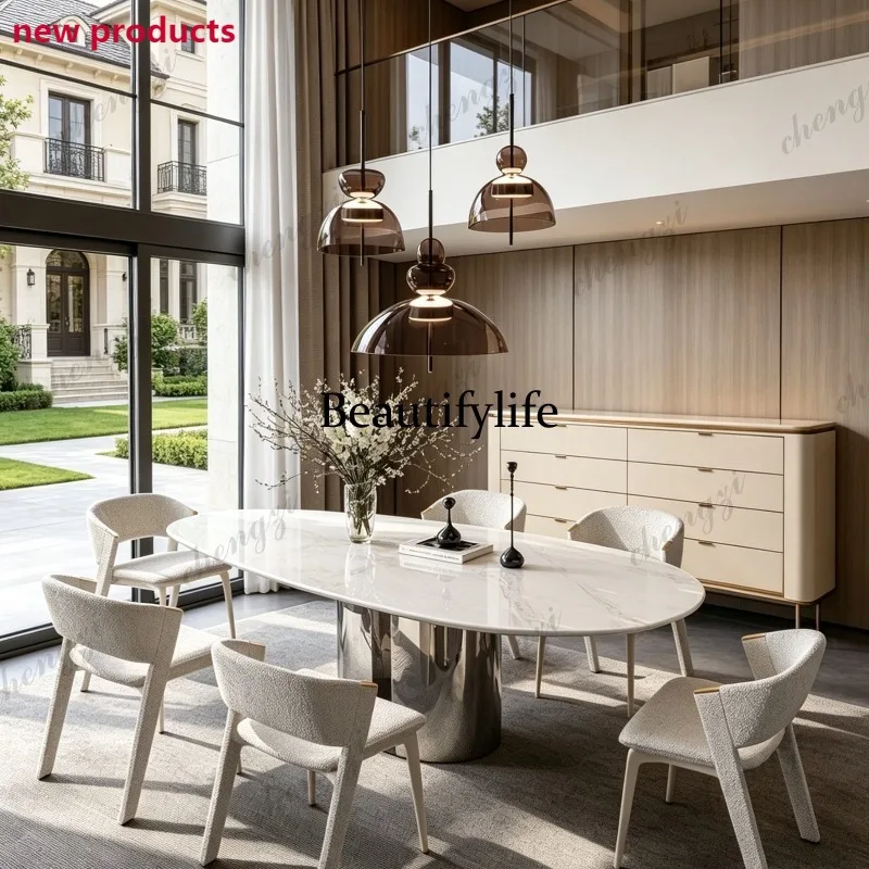 a68Imported luxury stone water drop dining table villa special-shaped long table pure natural luxury stone long table