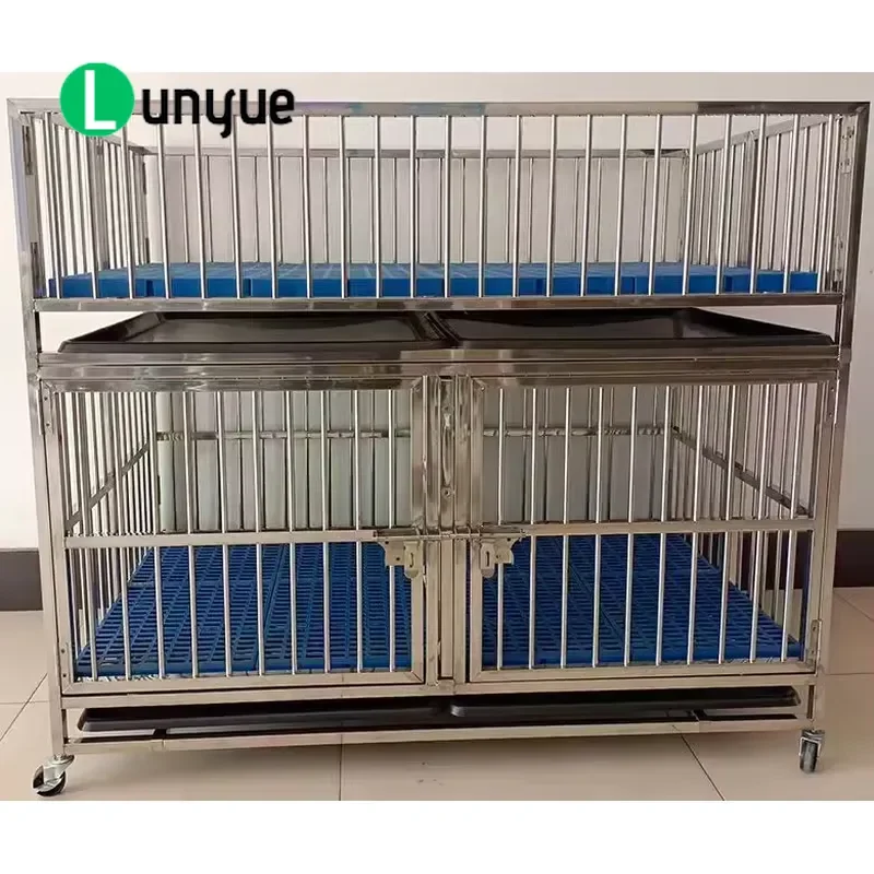 Modern Stainless Steel Pet Kennel with Plastic Tray Button Closure Durable Design for Indoor Foster Care Veterinary Clinics