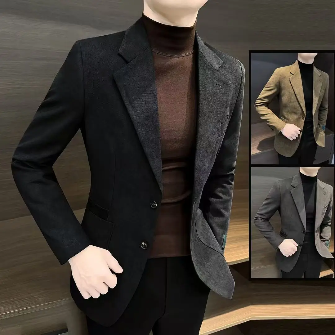 

Мужской пиджак из оленьего велюра: повседневный деловой стиль, весна-осень, модный, удобный, однобортный