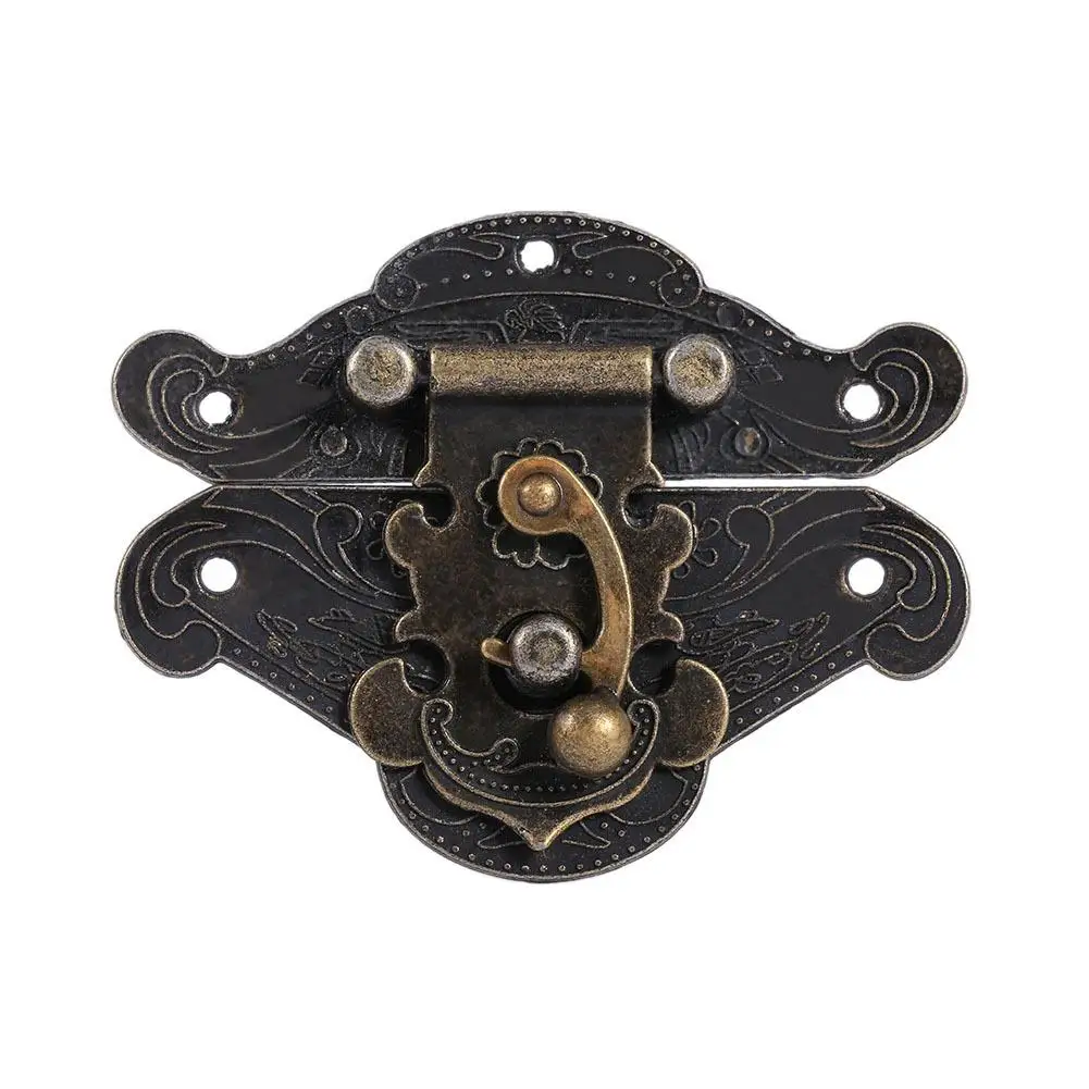 Antique Bronze Zinc Alloy Lock, Hasp para caixa de jóias, Retro, Vintage Design, 6 parafusos