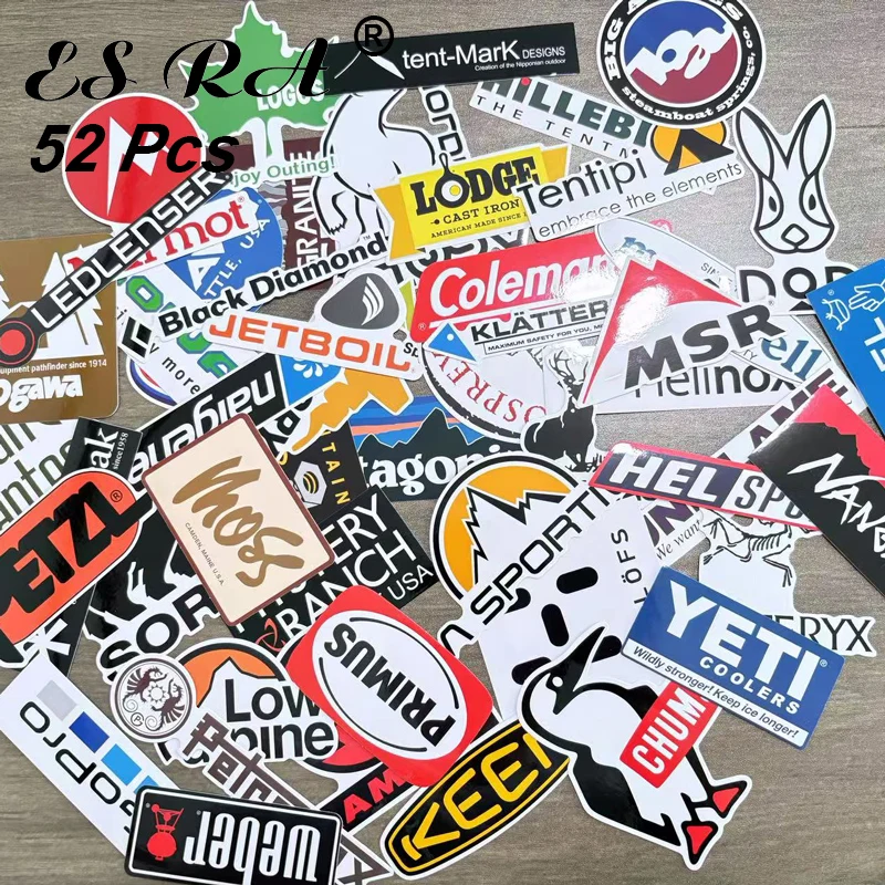 52 Pcs/Set Laptop Stickers Pack Camping Brand Decals Vinyl Logo Pegatinas Waterproof for Car Storage Box Laptop Decorate