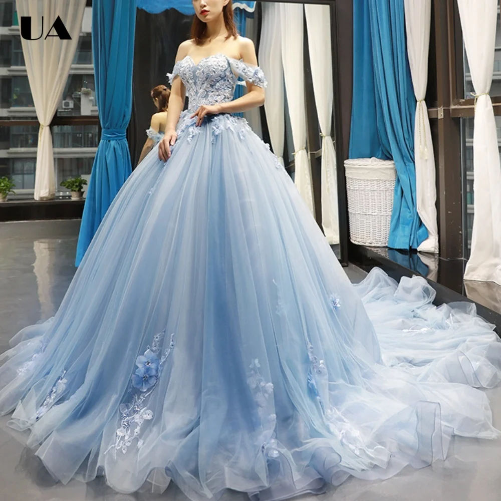 

ULBYANRY Customized A-line Off-the-shoulder Sweet 15 Dress, Romantic Appliques Quinceanera Dress, Princess Style Mesh Ball Gown