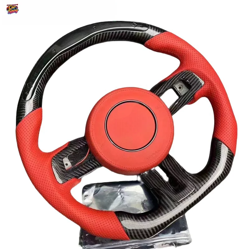 for Mustang Racing Leather & Carbon Fiber for Flat Bottom Steering Wheel Modification and Upgrade