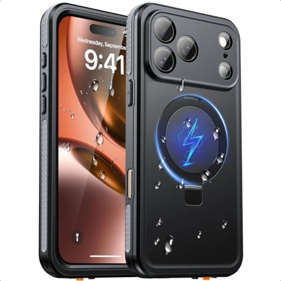 

Магнитный водонепроницаемый чехол Oterkin для iPhone 17 Pro Max с [встроенной защитной пленкой для экрана [невидимая подставка][подходит для MagSafe][360 Fu