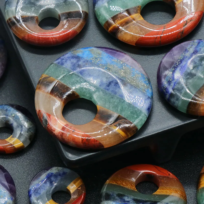 7 Chakras Big Hole Beads Pendant Natural Gemstone Crystal Pendants Charms for DIY Necklace Earring Jewelry Making Accessories