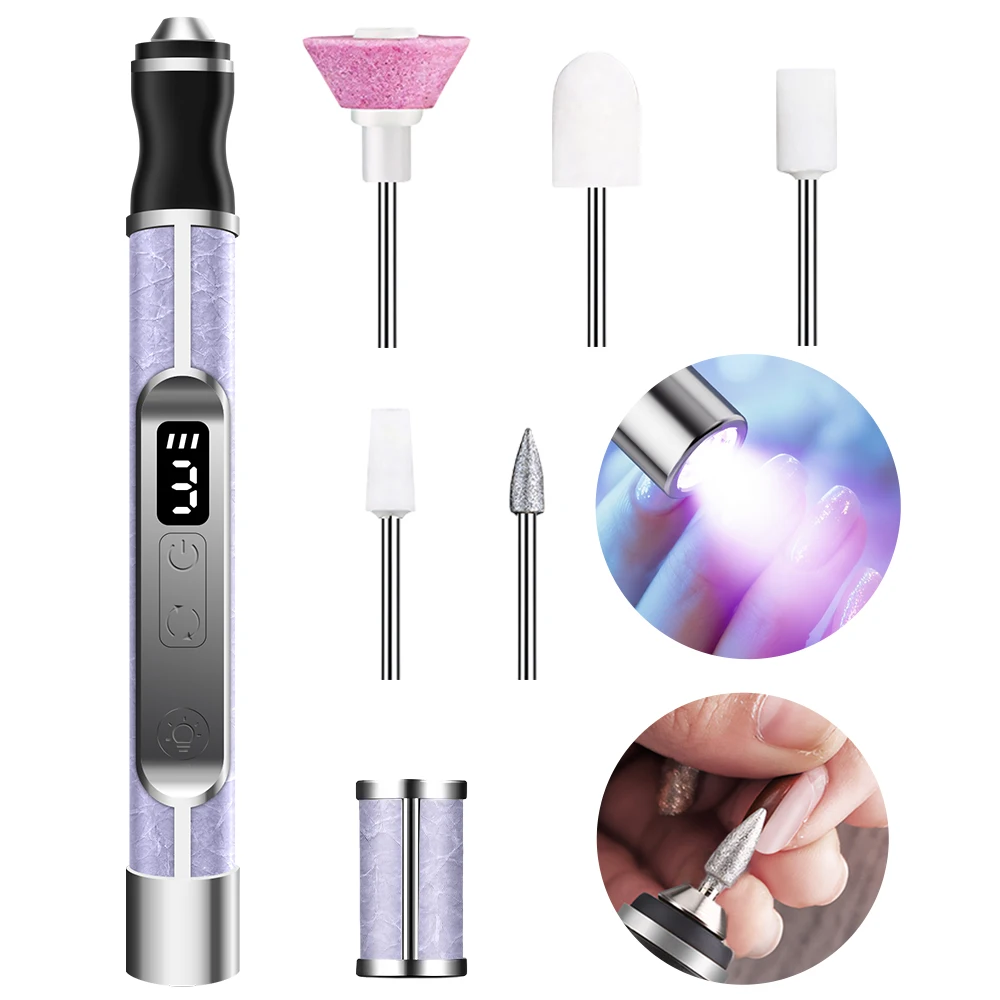 Rechargeable Manicure Pedicure Tool, 2 in 1 Electric Nail Drill Kit with UV Nail Lamp, Cordless Acrylic Gel Nails Polish Remover