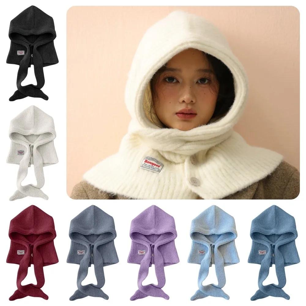 

Korean Style Warm Knitted Balaclava Breathable Stretchable Winter Scarf Hat Windproof Earflap Hat Daily Winter Wear