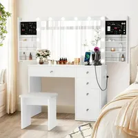 Makeup Vanity Desk with Lighted Mirror & Power Outlet 5 Drawers, Table 3 Lighting Modes Brightness Adjustable