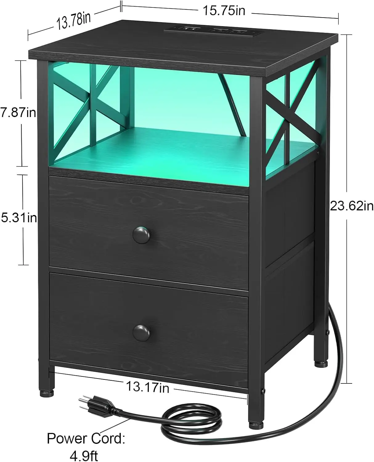 AMHANCIBLE Night Stand Set 2, LED Nightstands for Bedroom Set of 2 with Fast Charging Station, End Table with USB Port and Outle