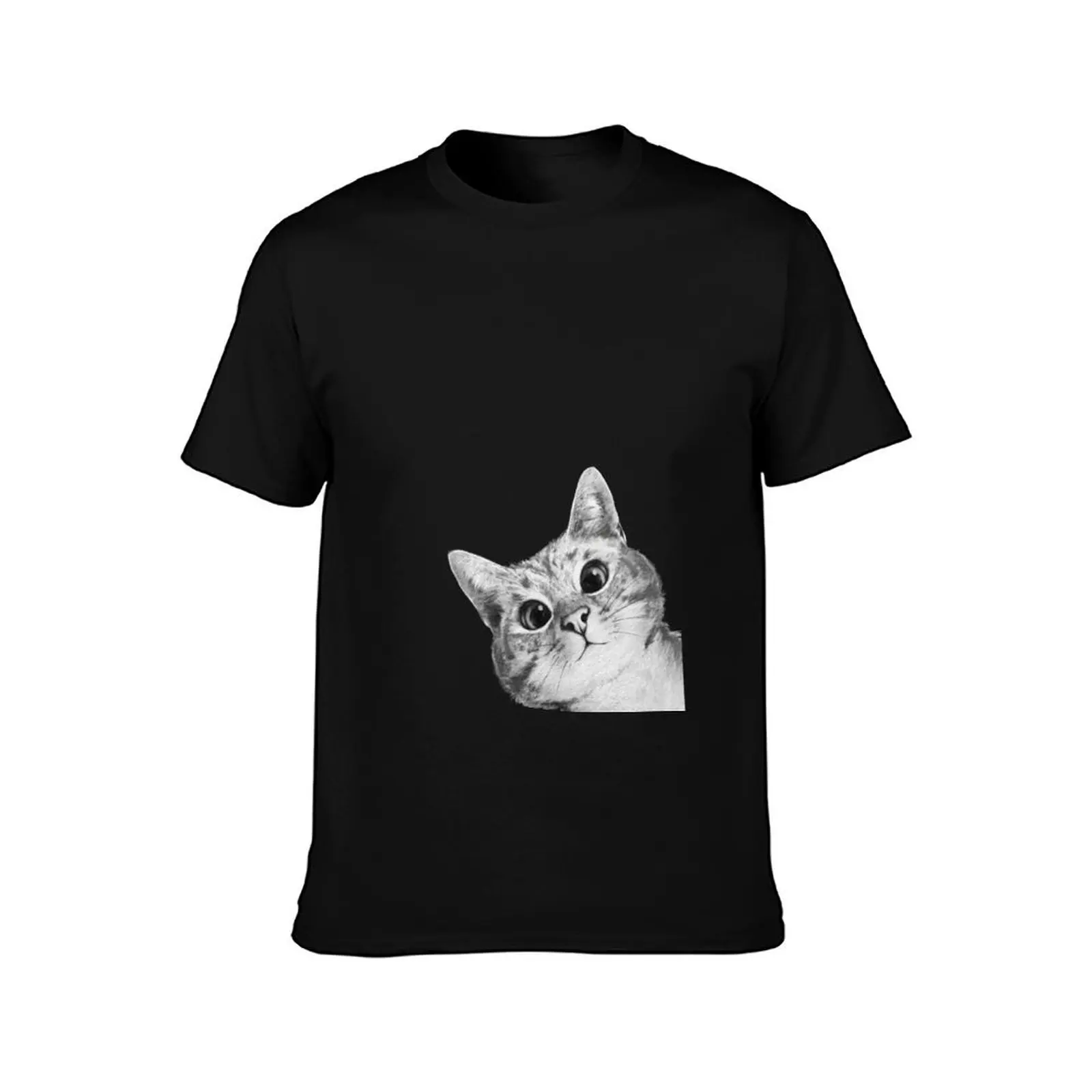 Sneaky Cat Long Frame T-Shirt Basic Solid Color Short Sleeve T-Shirt