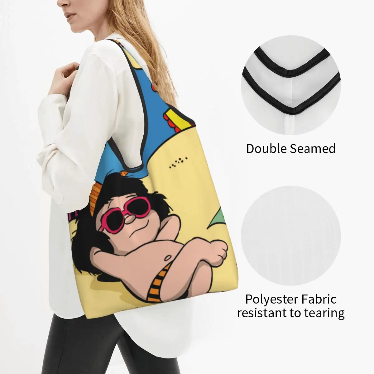 Custom Free Happy Mafalda Shopping Bag Women Portable Big Capacity Grocery Cartoon Anime Shopper Tote Bags