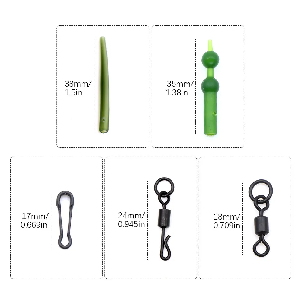 Carp Fishing Accessories Set Method Feeder Helicopter Rig Tackle Kit Fishing Snap Swivels Anti-tangle Hook Sleeves Lead Clips