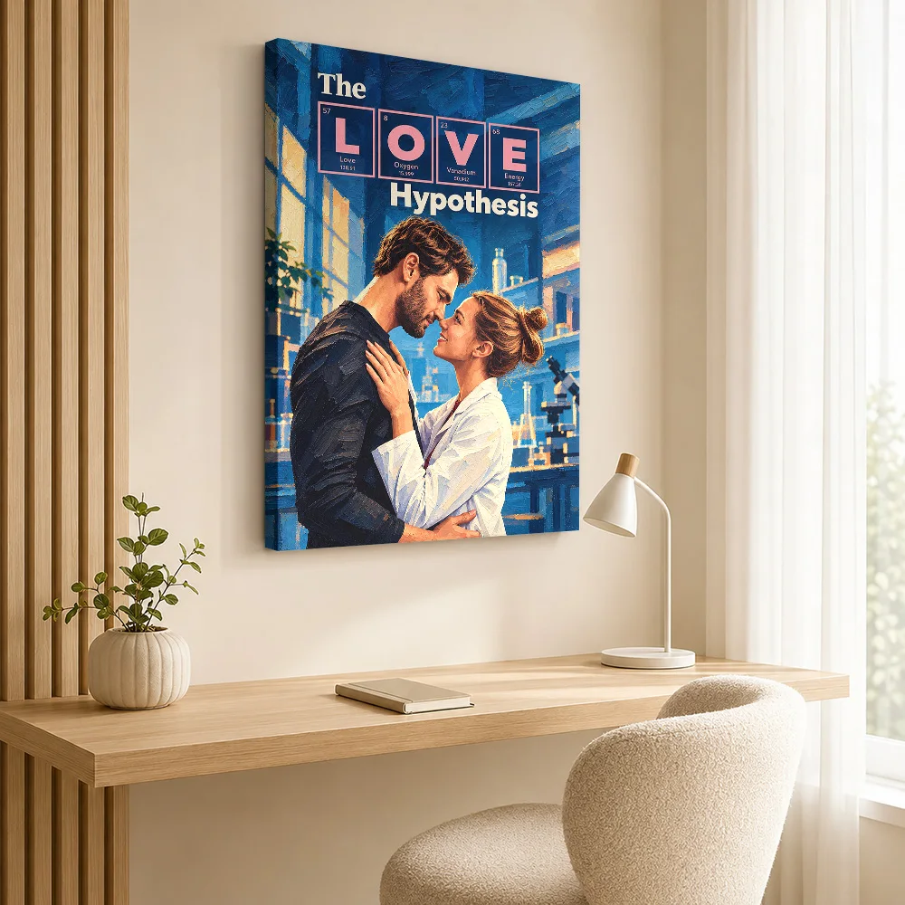 The Love Hypothesis Book Canvas Print With Wooden Frame Personalized Photo Romantic Cover Illustration Wall Art For Reading Nook