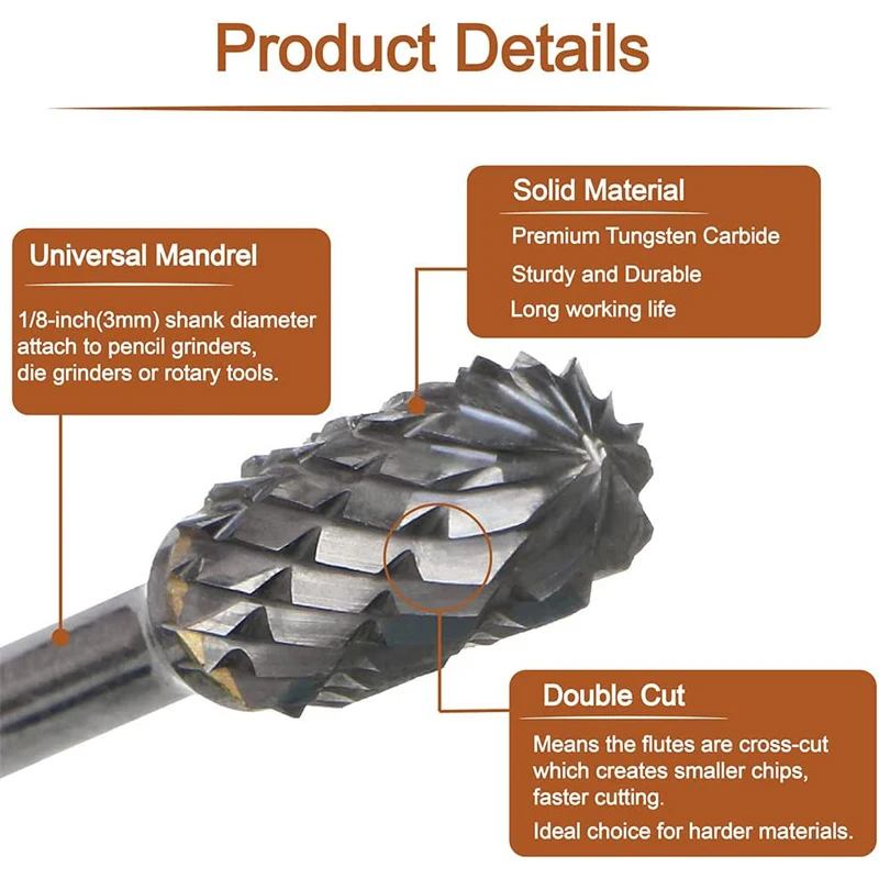Imagem -02 - Haste de Carboneto de Tungstênio Fresa Ferramenta Rotativa Rebarba Duplo Diamante Corte Rotativo Dremel Ferramentas Moagem Elétrica Novo 10 Peças