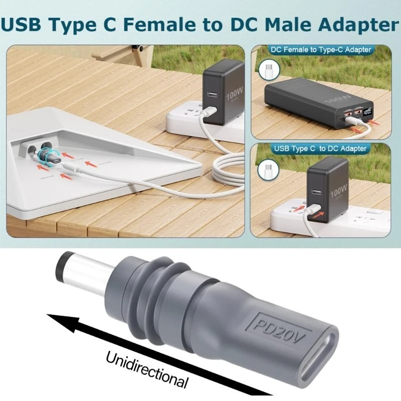 

T3EE USB C to DC5521 Power Adapter for Mini Seamlessly Connection 20V Input 100W PD Source Compatible