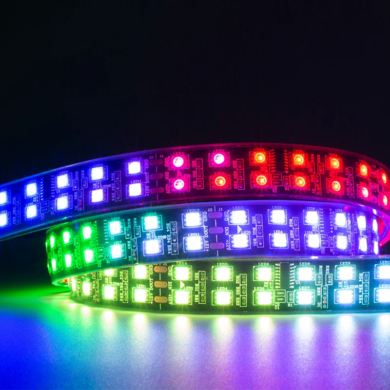 Dual Row TM1812 Addressable LED Strip Black PCB 5050 Digital Double Row RGB LED Tape DC12V IP20/IP67 Waterproof