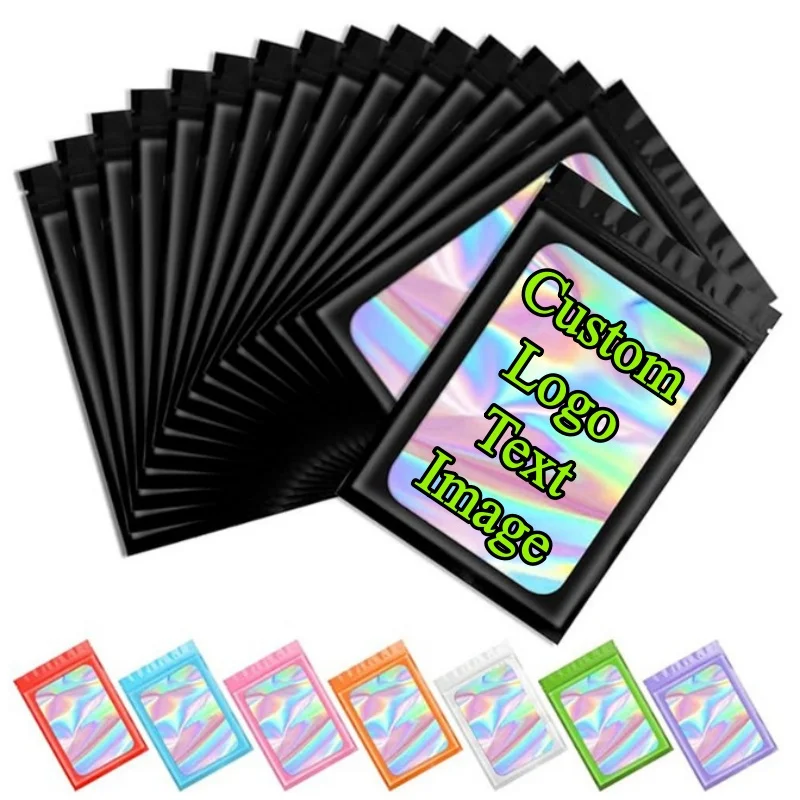 200 Bolsas de Aluminio con Cierre Ziplock para Almacenamiento, Impresión de Logotipo Personalizada, Bolsas Holográficas Arcoíris para Joyería, Regalos, Snacks