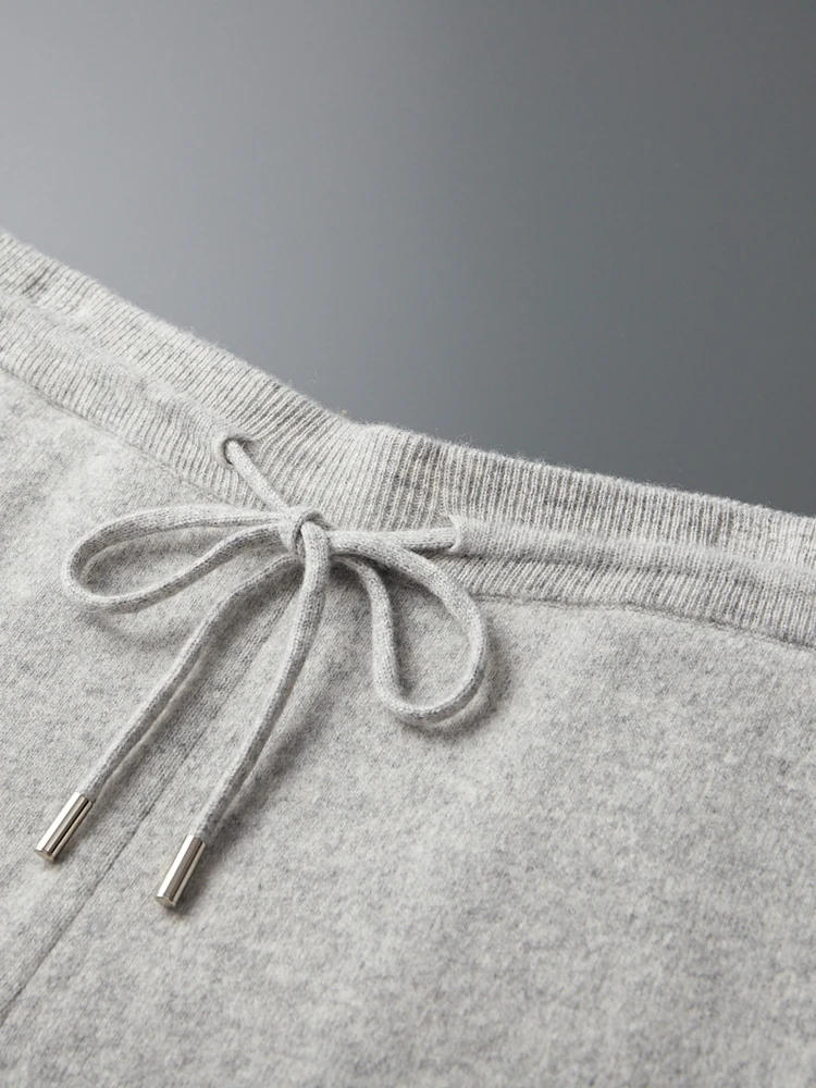 New Men\'s Wool Wide Leg Pants Luxury Cashmere Pants 100% Merino Wool Elastic Waist Trousers Autumn Winter Thick Casual Slacks