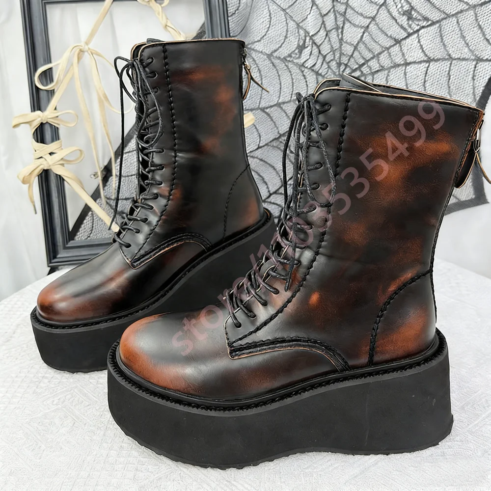 

Women's Platform Motorcycle Boots Autumn 2026 Round Lace-Up Casual Short Fashion Street Style Party Knight Boot Sports