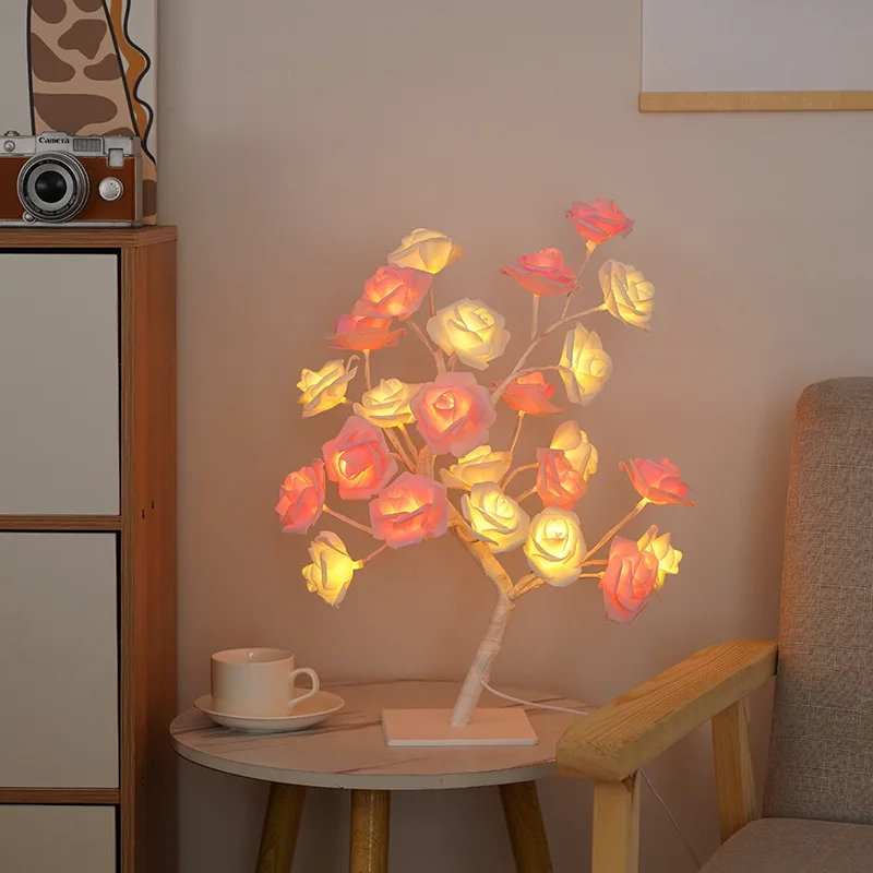 LED Rose Lampe Baum Rose Licht Tischplatte Dekorationen für Hochzeit Muttertag Valentinstag Dekorationen, Geschenk für Mädchen Mutter