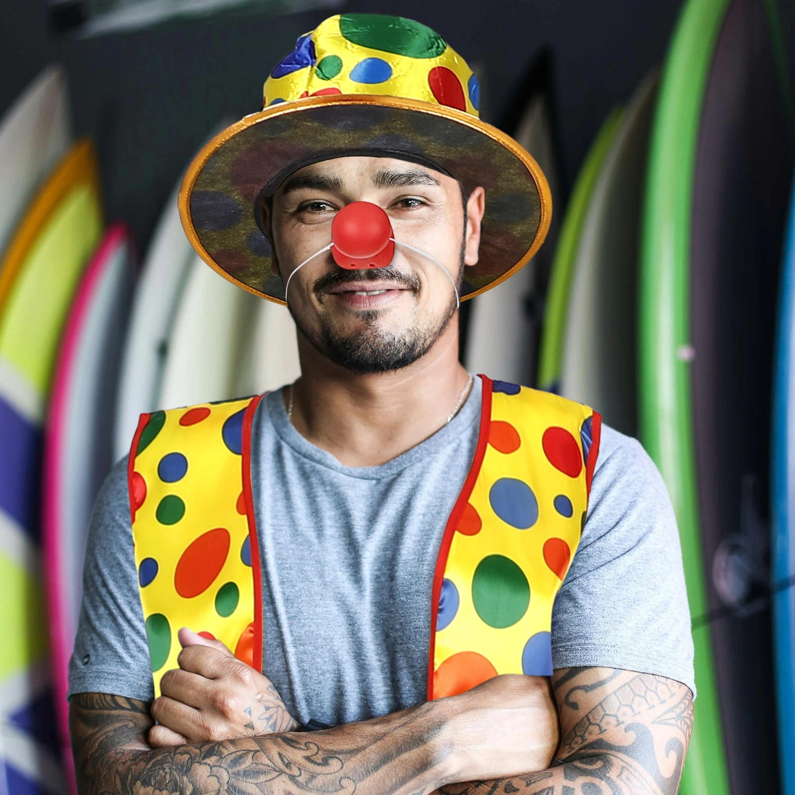 

Clown Costume Cosplay Party Accessories Halloween Decorations Supplies Props Vest Hat Clown Costume Prop Sponge Nose Crutch