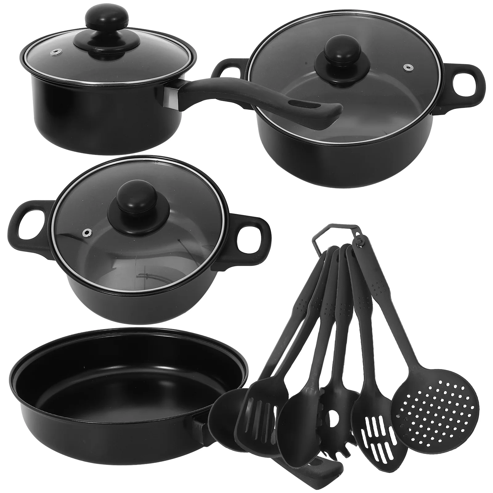 

7 Pcs Flat-bottomed Small Frying Pans Seven-piece Set of Pots Griddle Ceramics on Foot Travel