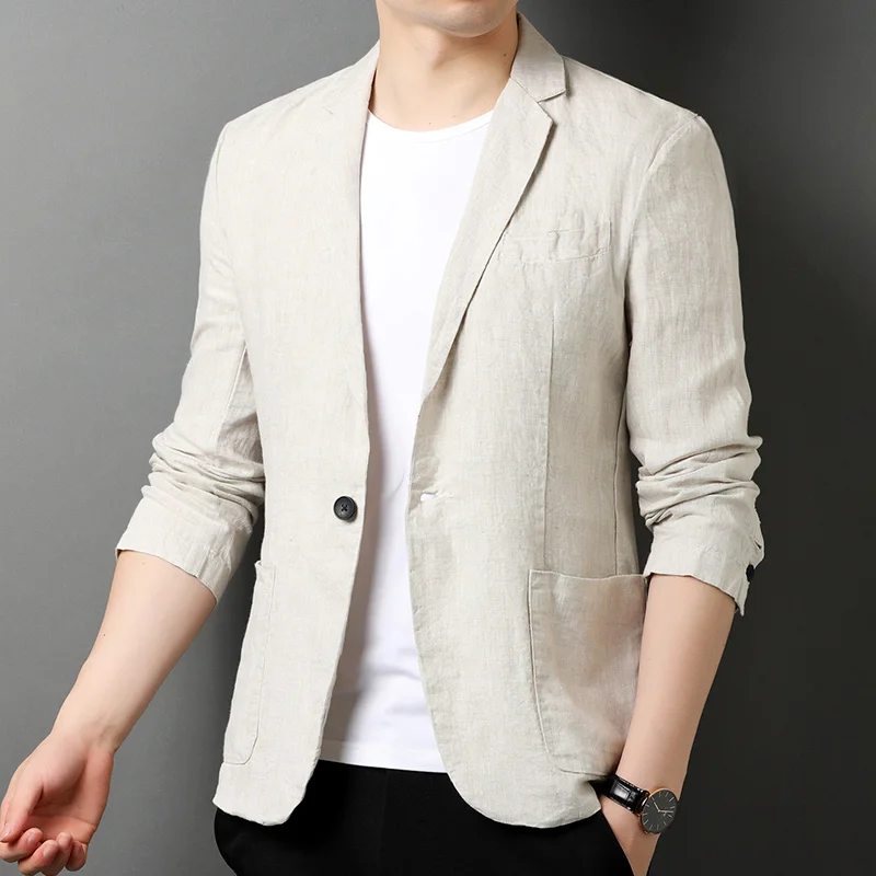 Linen Suit Men's Spring and Summer Thin Linen Small Suit Business Casual Clothes Trendy Single West Men's Coat