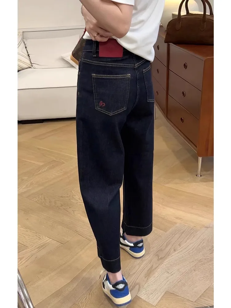 جينز نسائي عالي الخصر مستقيم الساق من قماش الدنيم مقاس كبير سروال مخفي Mea Pear Ape للتخسيس واسع الساق تسع نقاط #3