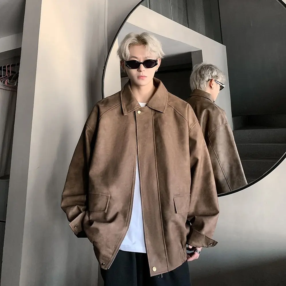 

Повседневная куртка в американском ретро-стиле из искусственной кожи, свободного кроя, универсальная, весна-осень, новая, молодежная, энергичная, с глянцевой молнией