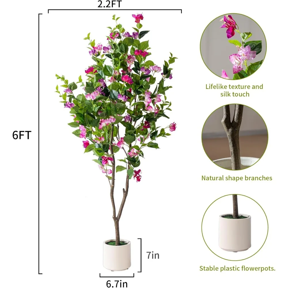 شجرة Bougainvillea الاصطناعية طويلة القامة بوعاء أشجار Bougainvillea وهمية للأماكن الخارجية والداخلية ذات بوعاء صناعي نابض بالحياة #2