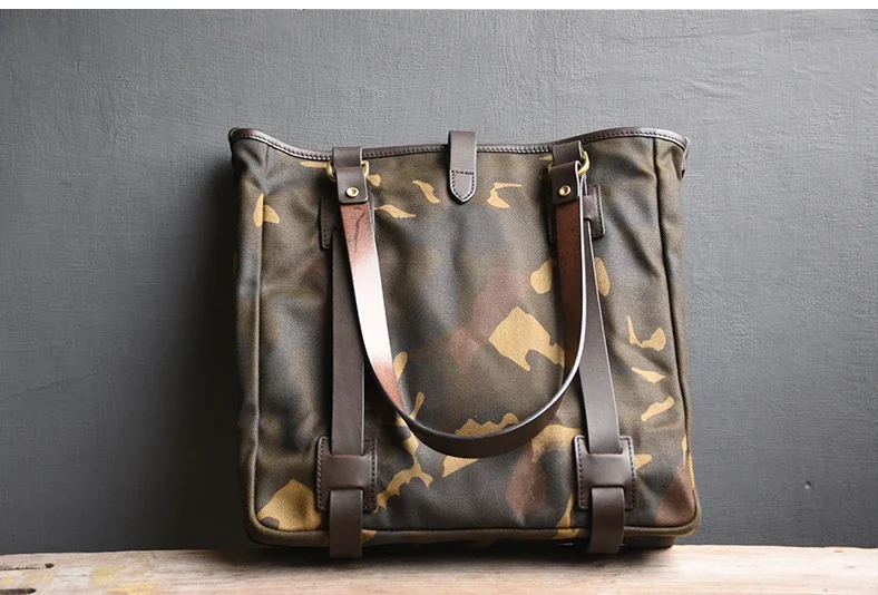 Tailor Brando-Bolsa de Ombro Camuflagem, Lona Encerada Pesada, Sacola de Negócios Casual Masculina, Retro, Computador, Tamanho 36x34x11cm