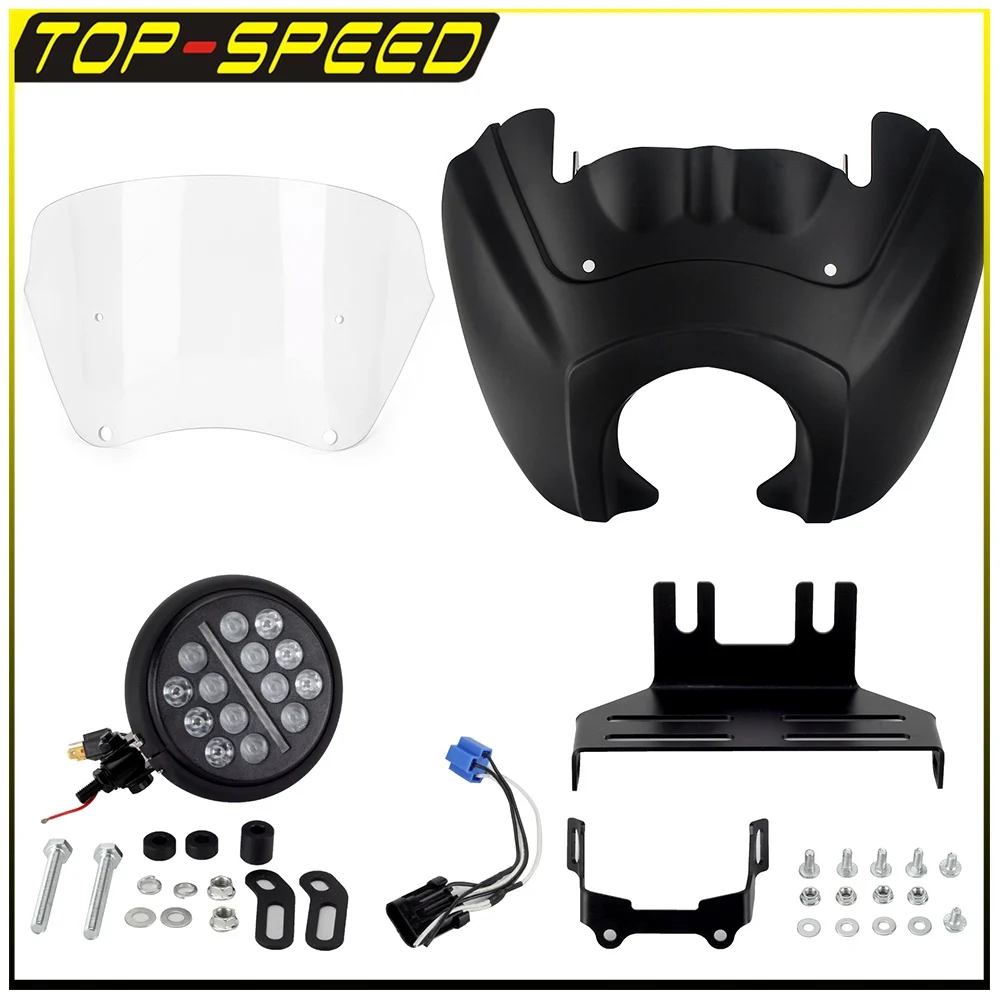 For Harley Softail Low Rider S 114 117 FXLRS 5.75'' LED Headlight Fairing Windshield Bezels Trim Cover W/ Mounting Extension Kit