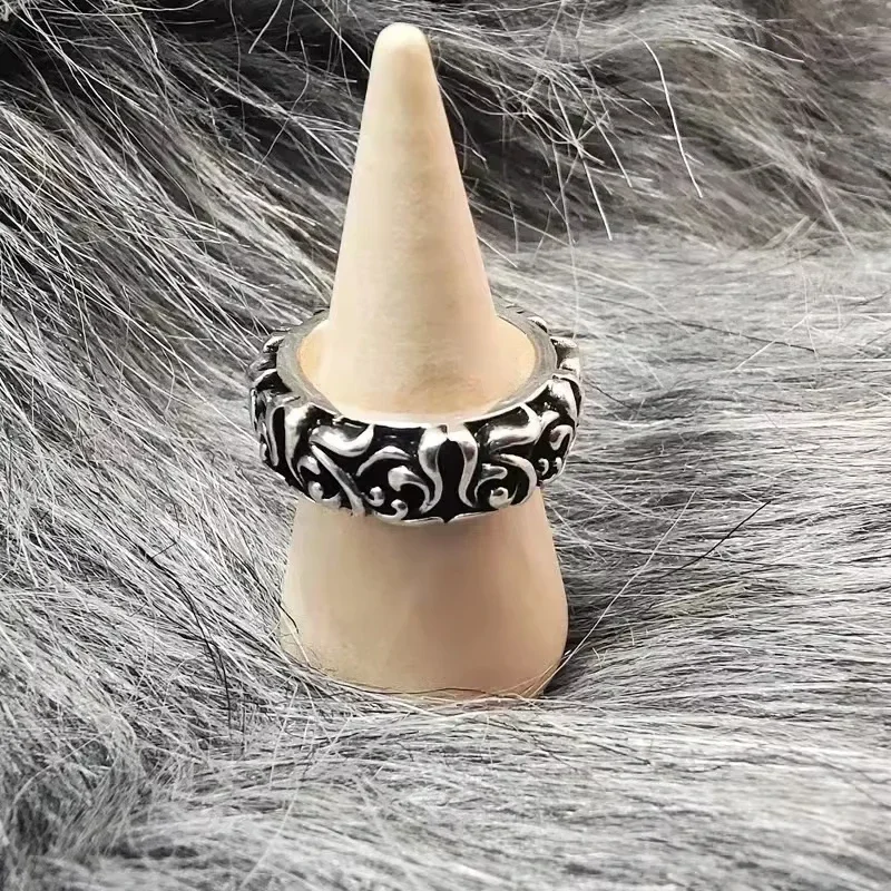 Vintage Vine Pattern Ring Silver Color Punk Gothic Retro Open Ring for Men Women Black Trend Unisex Jewelry Accessories