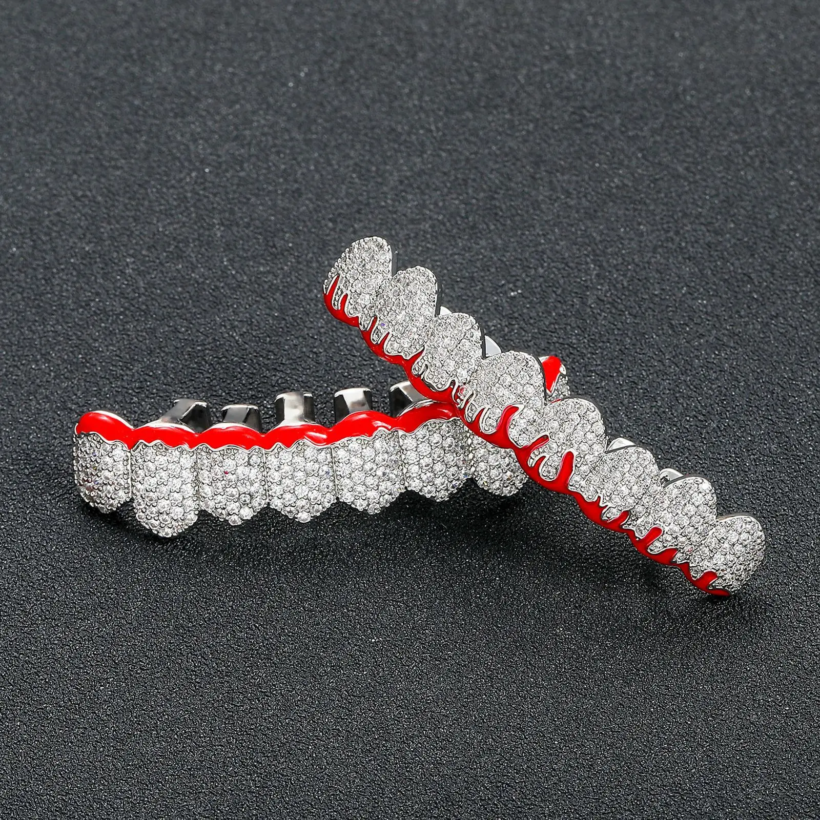 

Ailodo Hip Hop Men Women Red Flame Enamel Teeth Grillz Iced Out Cubic Zirconia Grills For Your Teeth Top Bottom Halloween Gift
