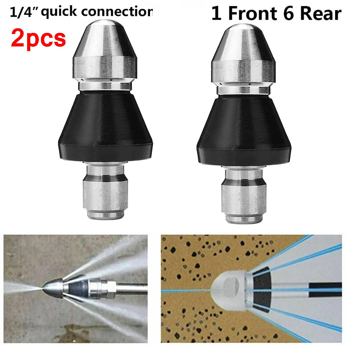 2Pcs 5000psi High Pressure Drain Nozzle Sewer Pipe Cleaner Pressure Washer Clean Tool Universal Washing Machine Drain Dredging