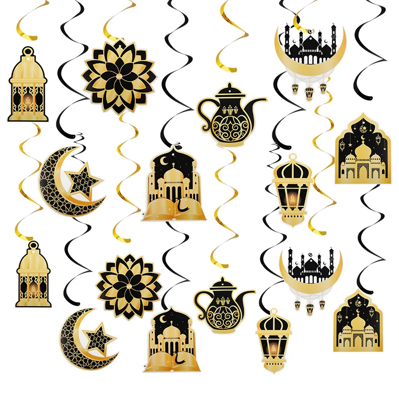 8/12 Stück Ramadan Eid Mubarak Hängende Spiraldekorationen Goldene Mondlaterne Partyzubehör für Islamisches Fest Heimdekoration 2026