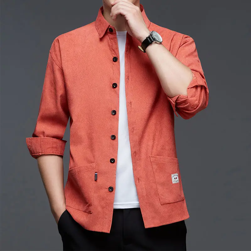 Stylish Solid Color Lapel Button Spliced Pockets Shirt Men\'s Clothing 2022 Autumn New Oversized Casual Tops Loose Korean Shirts