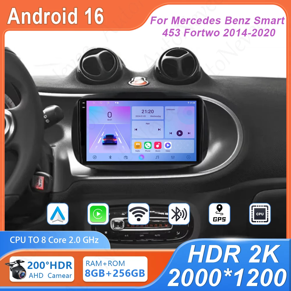 

Multimedia Player Android For Mercedes Benz Smart 453 Fortwo 2014 2015 - 2020 4G Wifi BT High-performance GPS Navigation No 2din