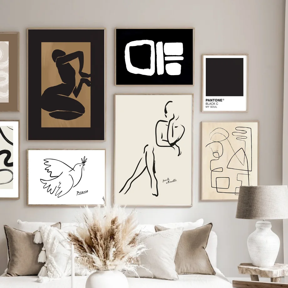 Modern Gallery Wall Art Canvas Painting Nordic Posters And Prints Simple Neutral Color Abstract Wall Pictures Living Room Decor