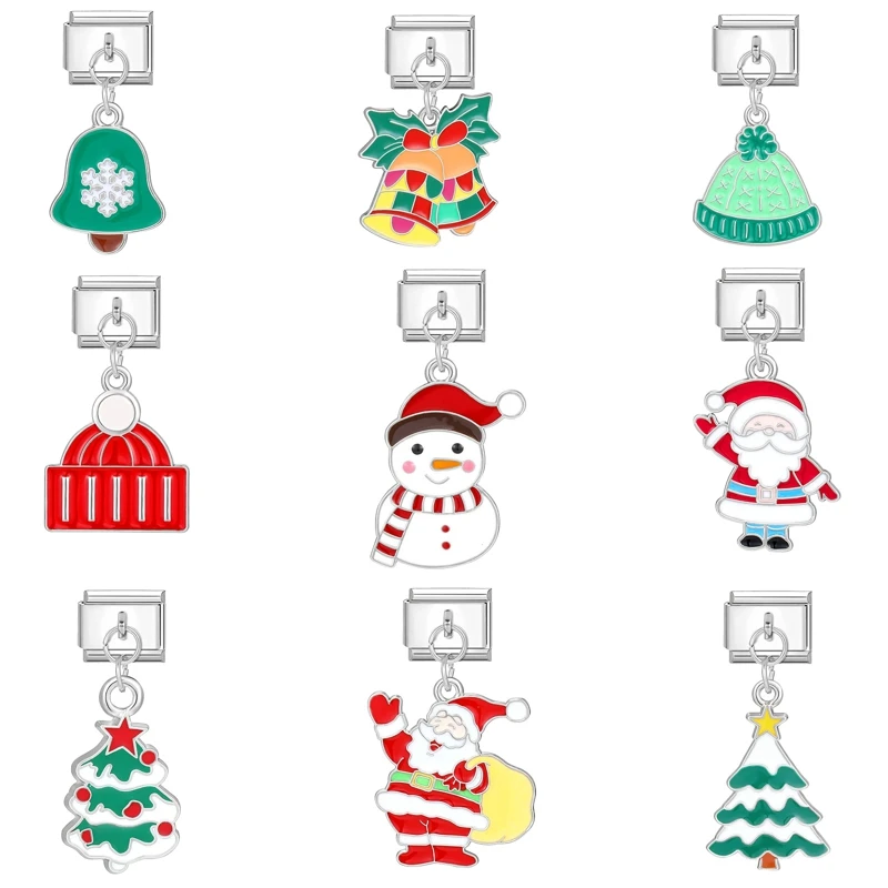 Weirdo Fashion Charm Christmas Tree Bell Hat Snowman Italian Charm Links Fit 9mm Bracelet Stainless Steel DIY Jewelry Making