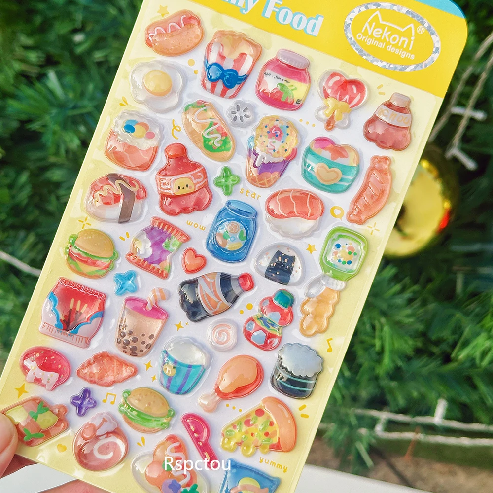 Funny Cartoon Marine Animals Relief Stickers Japanese Food Fruits 3D Puffy Decals DIY Fridge Phone Notebook Sticker Packing