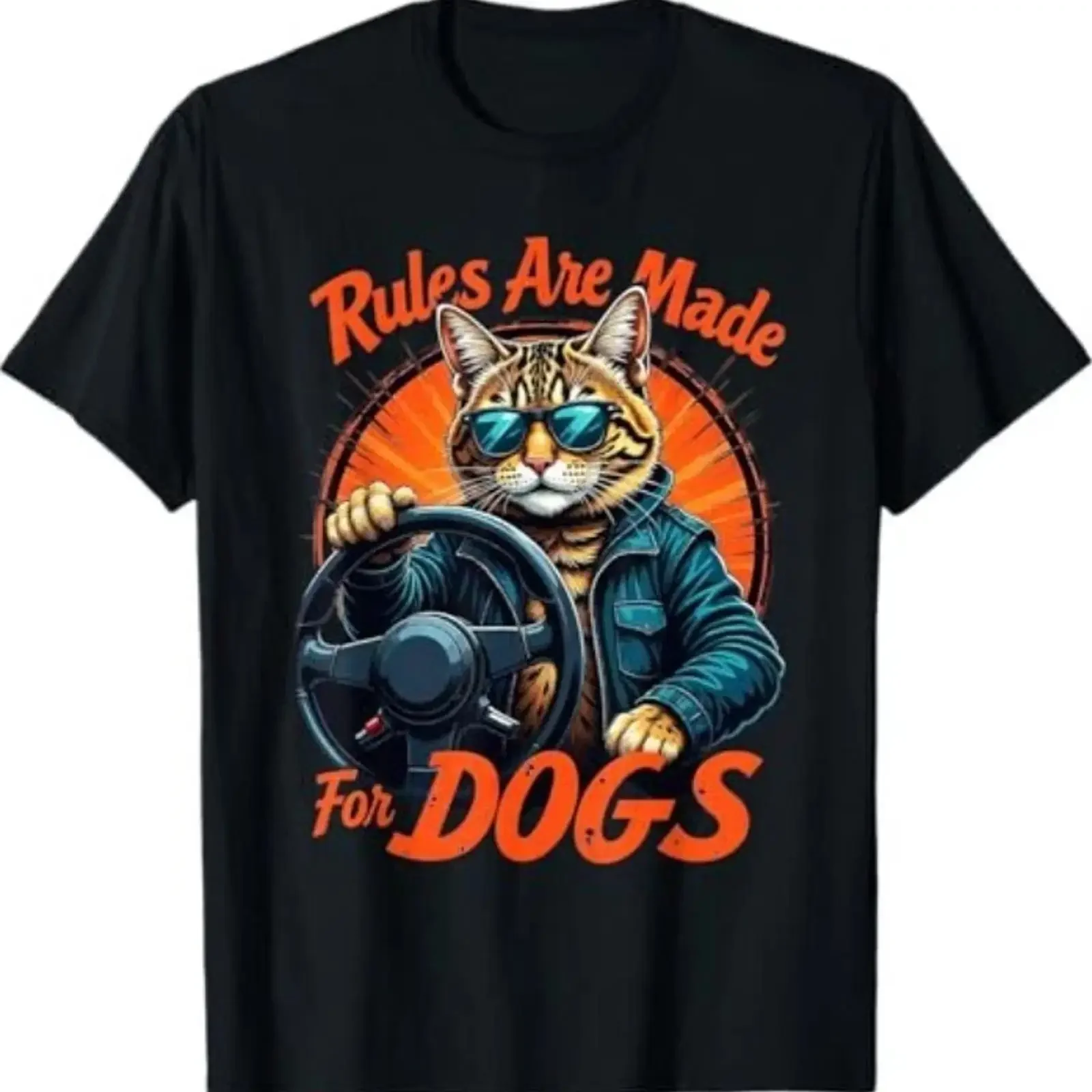 Lustiges T Shirt Katzenliebhaber Regeln sind für Hunde gemacht die Katze fahren vintage Washed Soft homme designer clothes