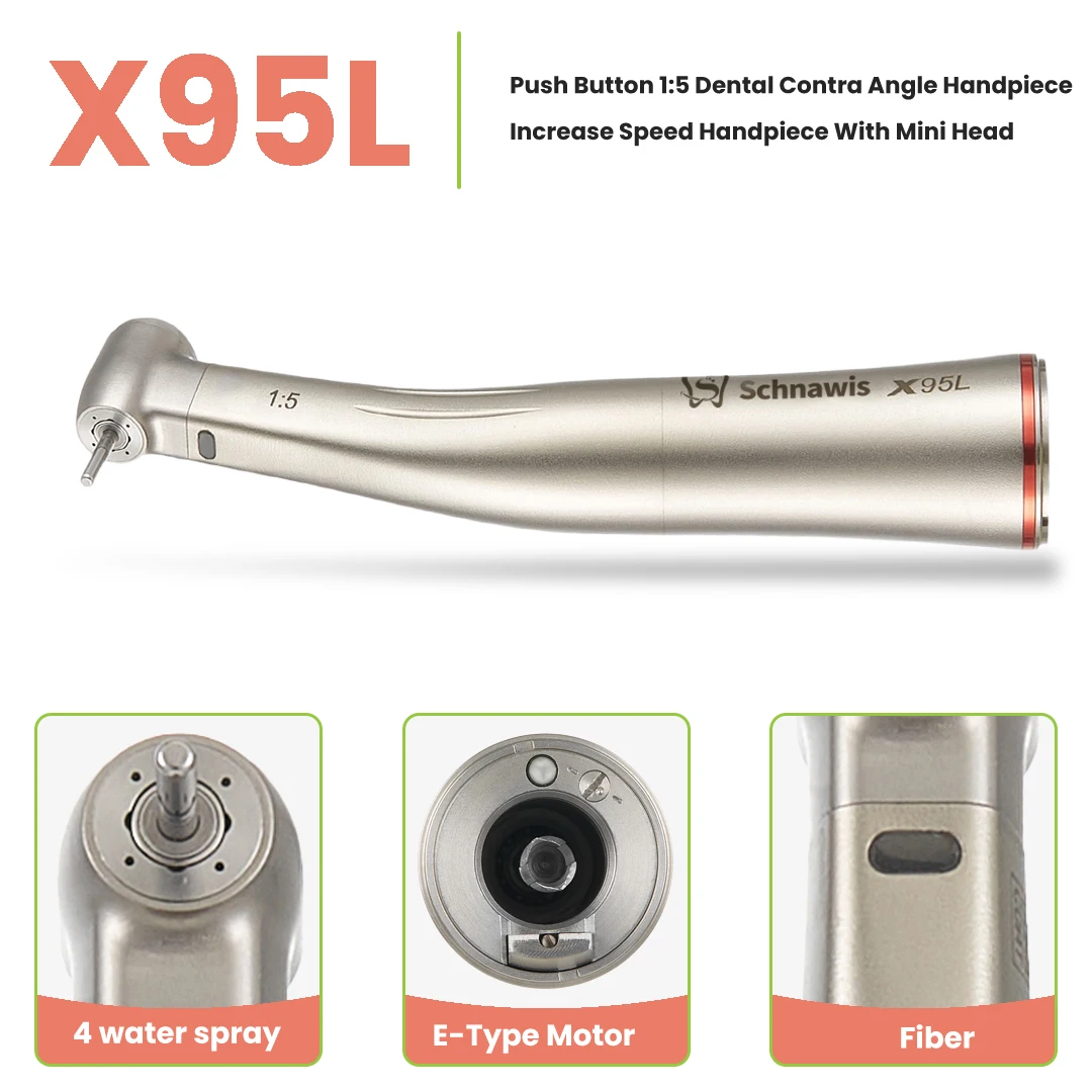 Dental 1:5 High Speed Handpiece with LED Light Spray Air On/Off Switch Contra Angle for NSK Ti Max X95L Precision Dentistry